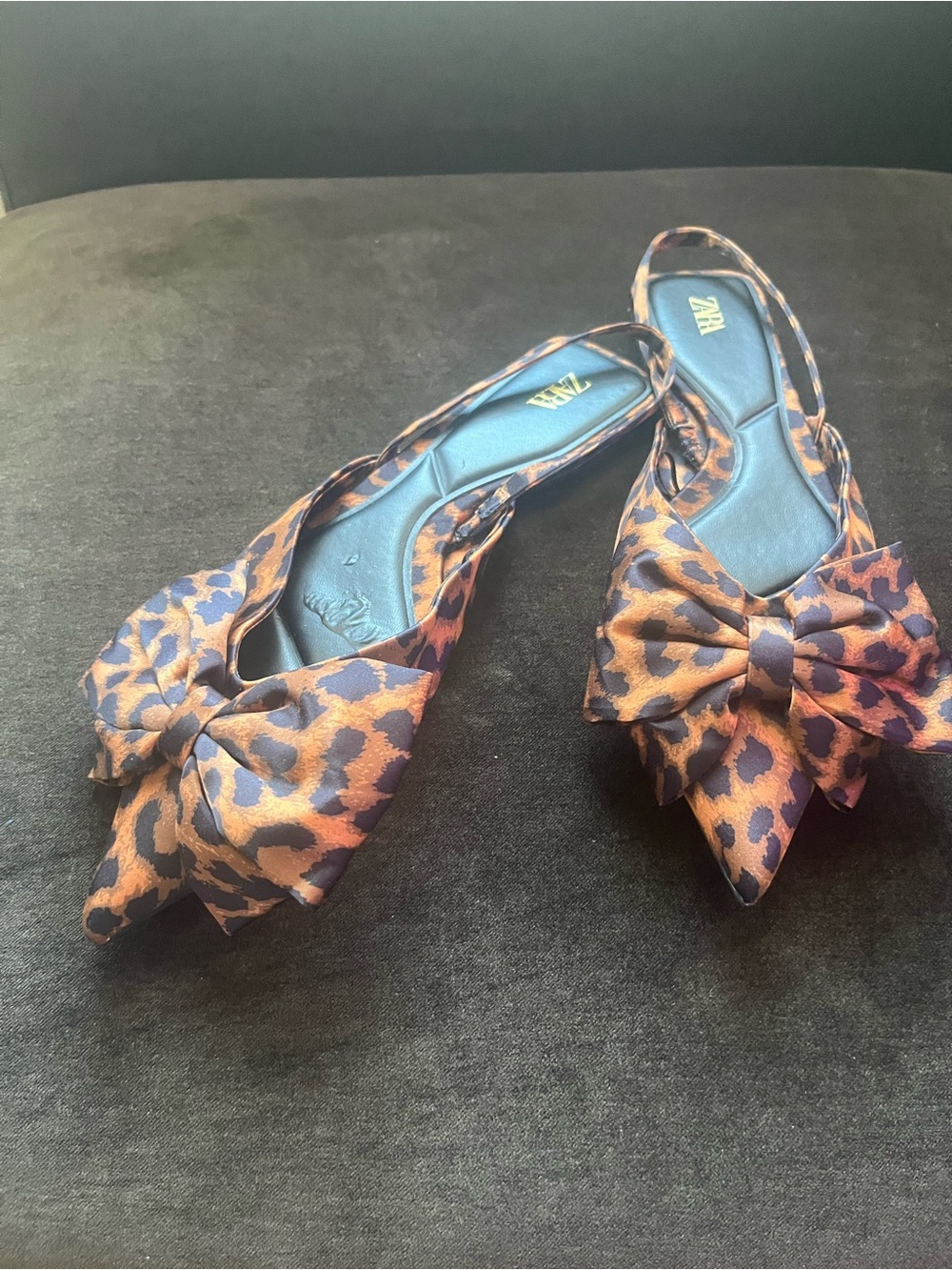 ZARA Leopard Animal Print Bow Slingback Flats Shoes Women’s 38 7.5